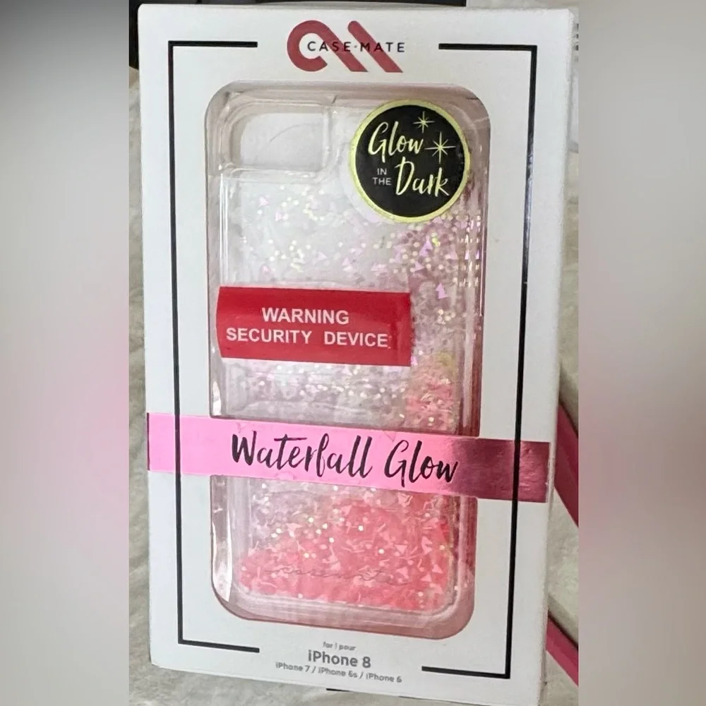 NWT Case-mate Waterfall Glow Pink Glitter Phone Case for IPhone 8, 6, 6s, 7.
